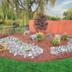 A garden with rocks and plants in the middle of it